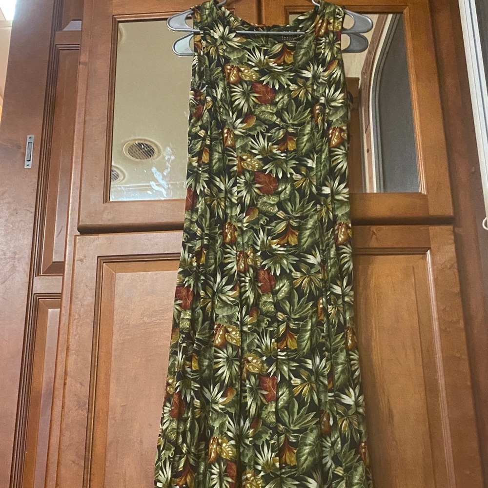 Vintage Green Tropical Print Boho Maxi Dress-6 Fairy Grunge Summer Earthy